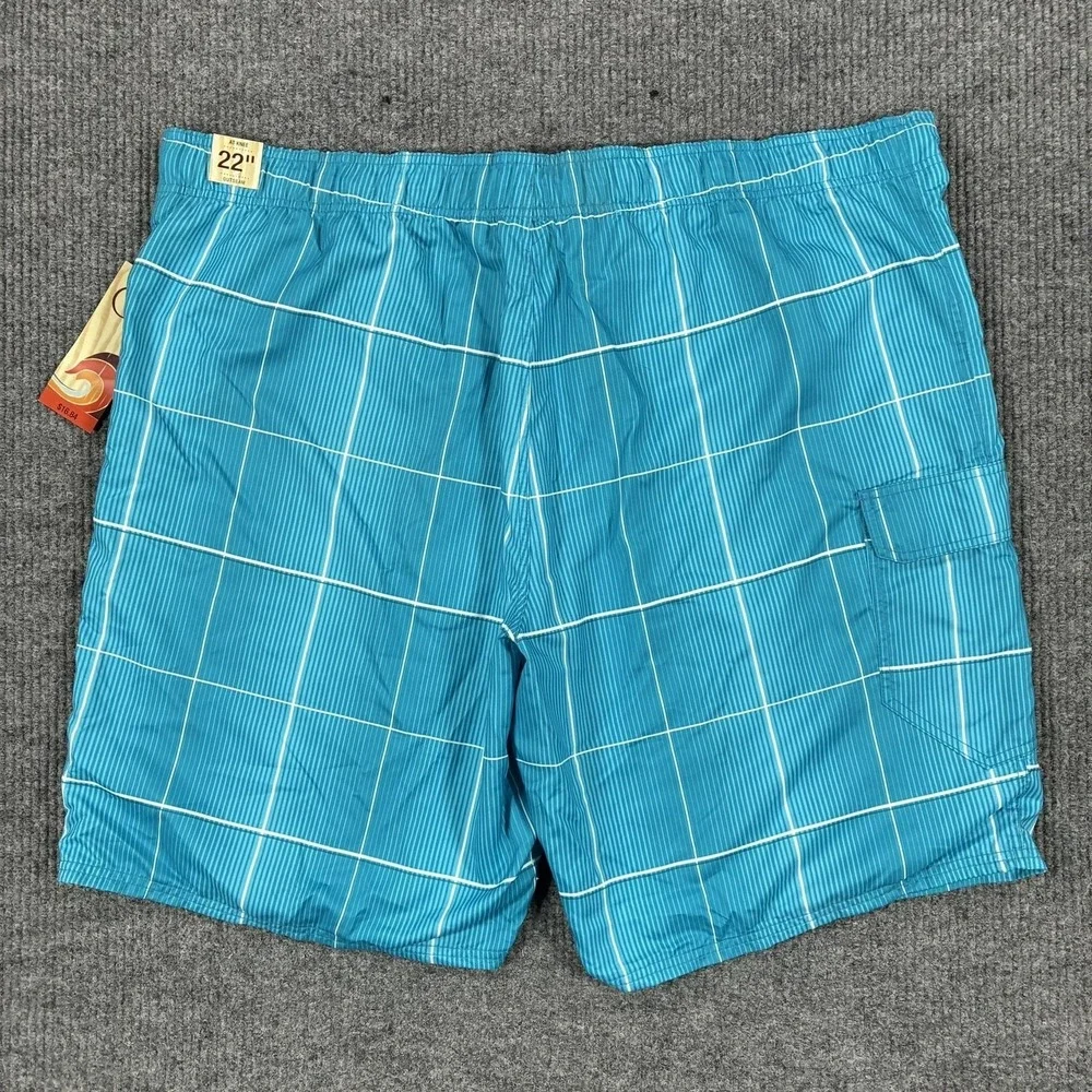 Op Board Shorts Mens Size 3XL Aqua Blue Plaid Swim Trunks Mesh Lined Pockets